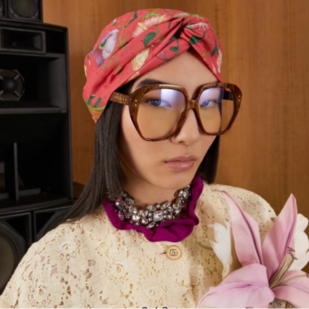 GUCCI-FLORA PRINT SILK HEADBAND-Fuchsia -NWT
